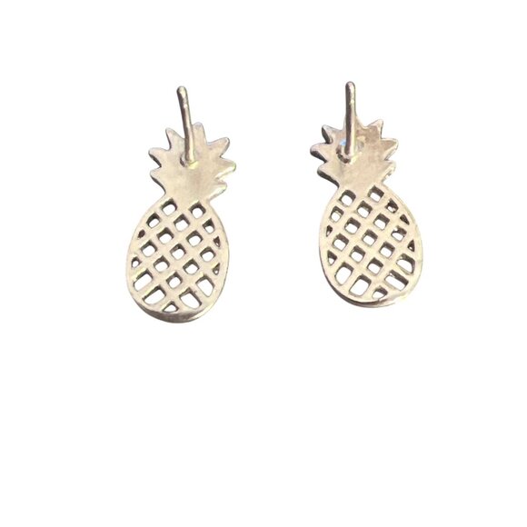 Vintage Silver Tone Pineapple Stud Earrings Openwork Pierced Swinger Estate 5/8" - Picture 3 of 5